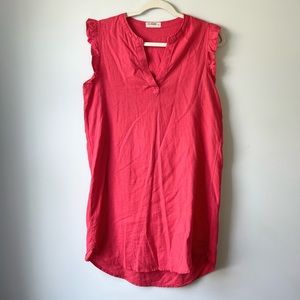 Vibrant Coral Red 4OUR DREAMERS Linen Shift Dress